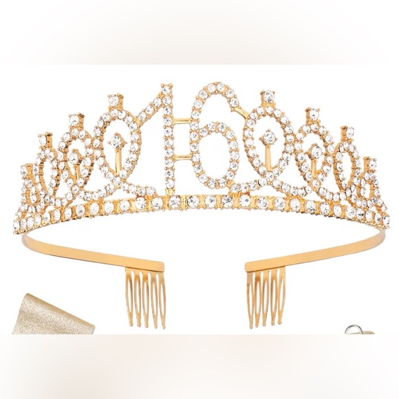Gold Rhinestone Tiara - Picture 2 of 2